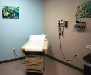 Medical treatment room at Ouch Urgent Care in St. Johns.